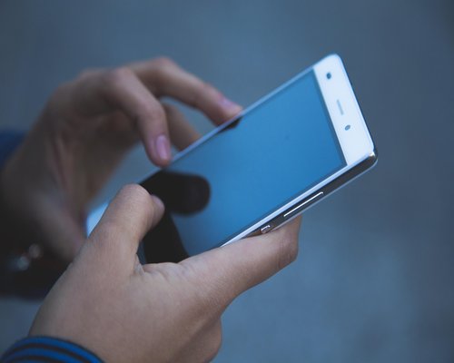Person holding phone at eye level